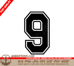 White Outline Number 9 SVG SVG