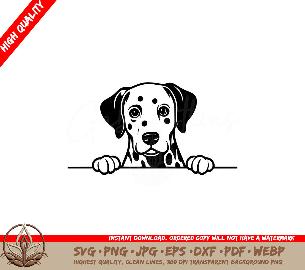 Spotted Dalmatian Peeking SVG PNG JPG AI PDF DXF EPS and WebP Digital Download 
