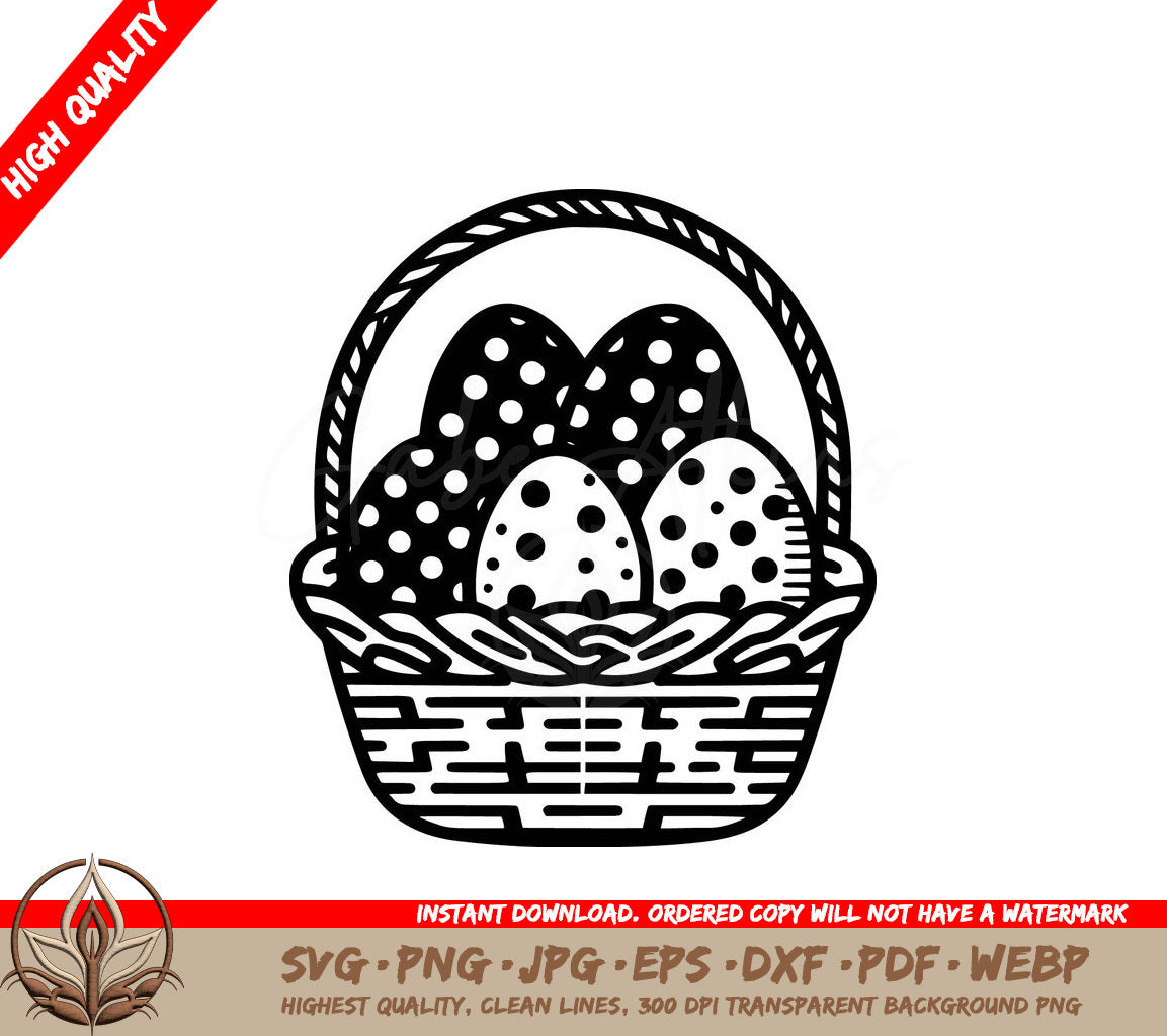 Spotted Easter Eggs Basket SVG, PNG, JPG, AI, PDF, DXF, EPS and WebP - Digital Cut File 
