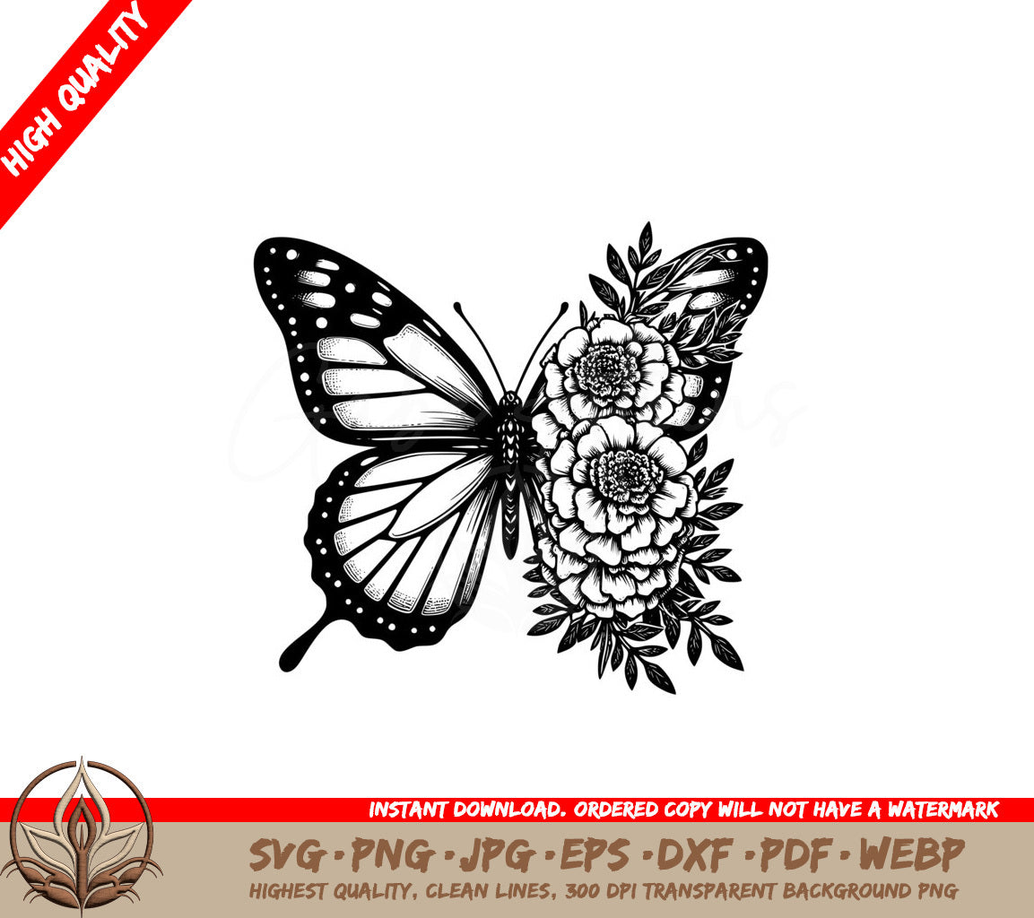 Spring Blossom Monarch SVG PNG JPG AI PDF DXF EPS  WebP - Digital Download 
