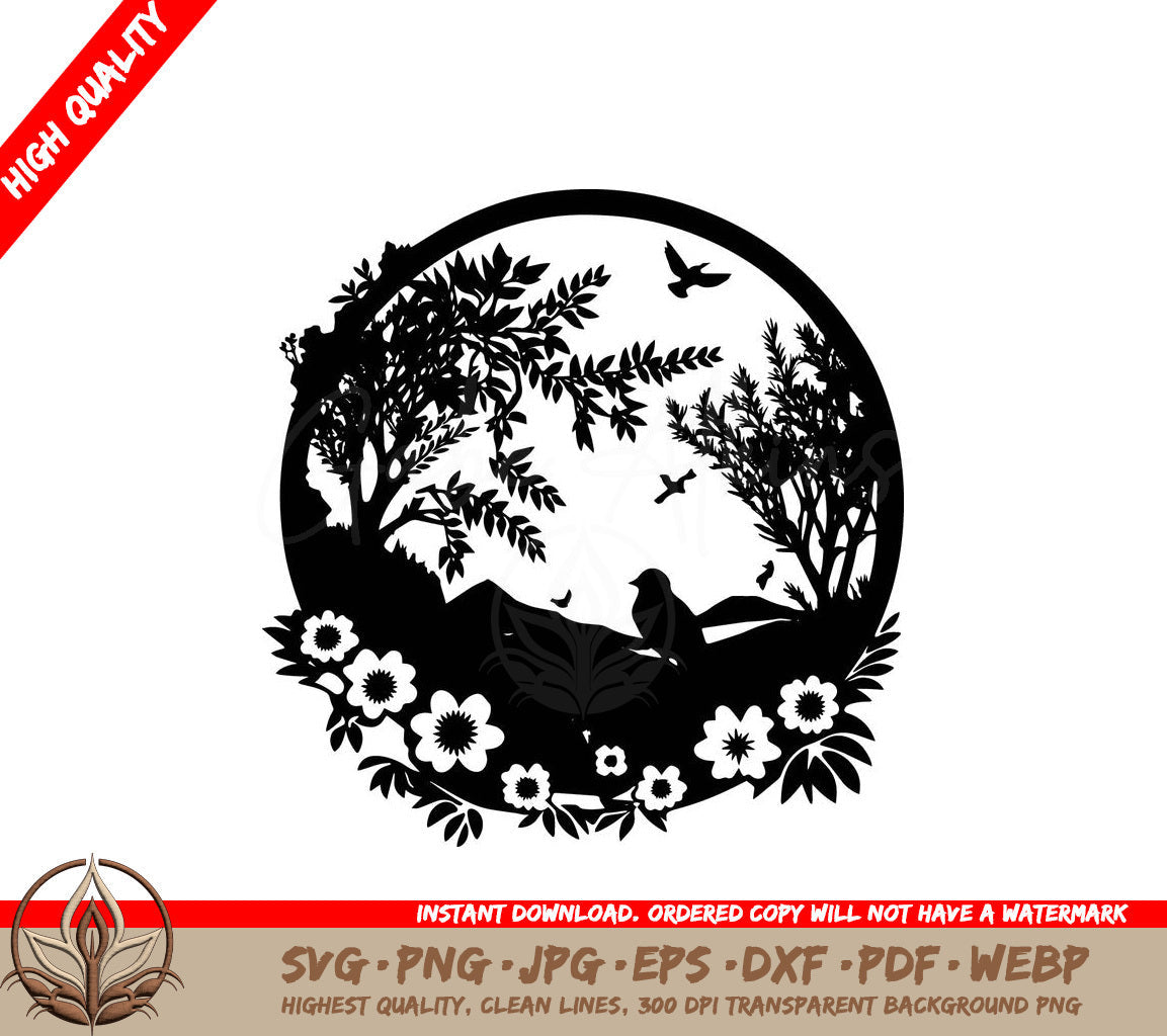 Spring Island Landscape Digital Design File (SVG, PNG, JPG, AI, PDF, DXF, EPS, WebP) 
