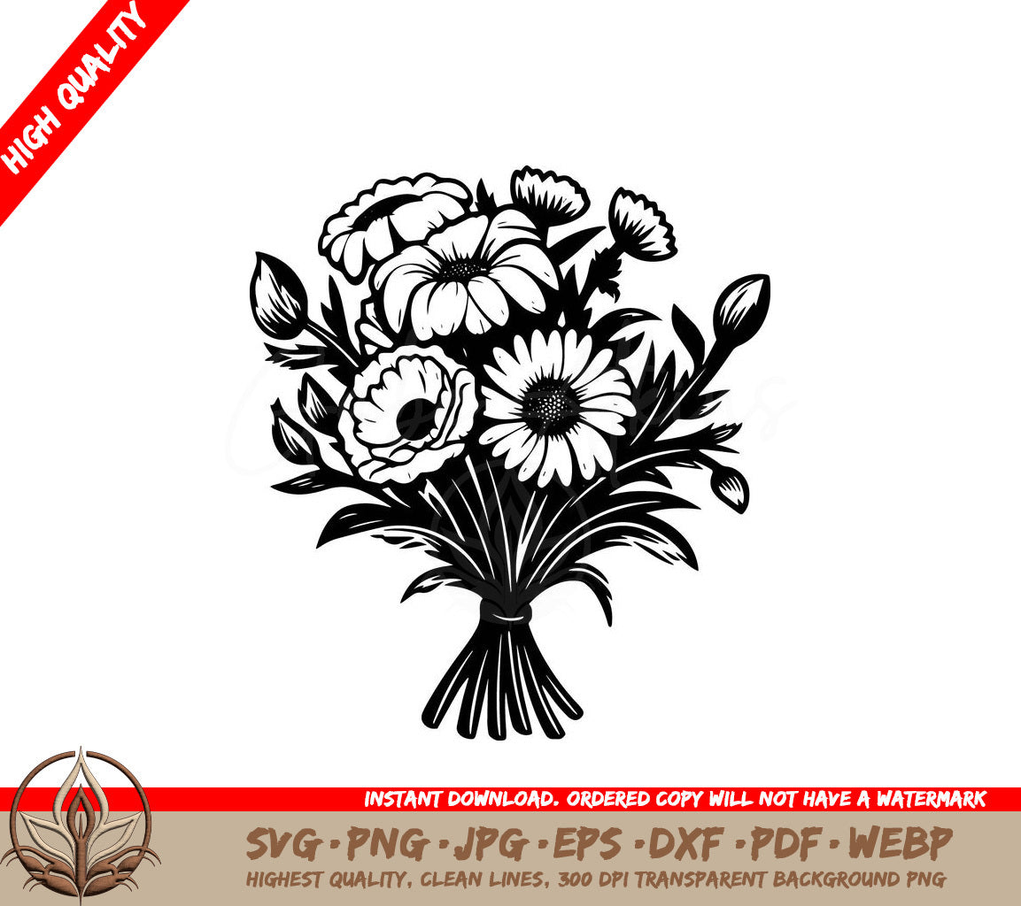 Springtime Bouquet Digital Design Files (SVG, PNG, JPG, AI, PDF, DXF, EPS, WebP) 
