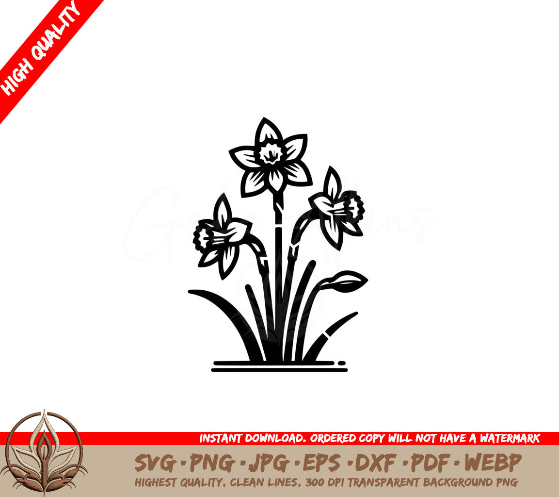 Springtime Daffodil Trio SVG Cut File Design 
