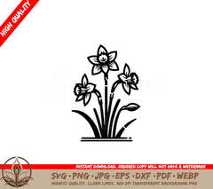 Springtime Daffodil Trio SVG Cut File Design 
