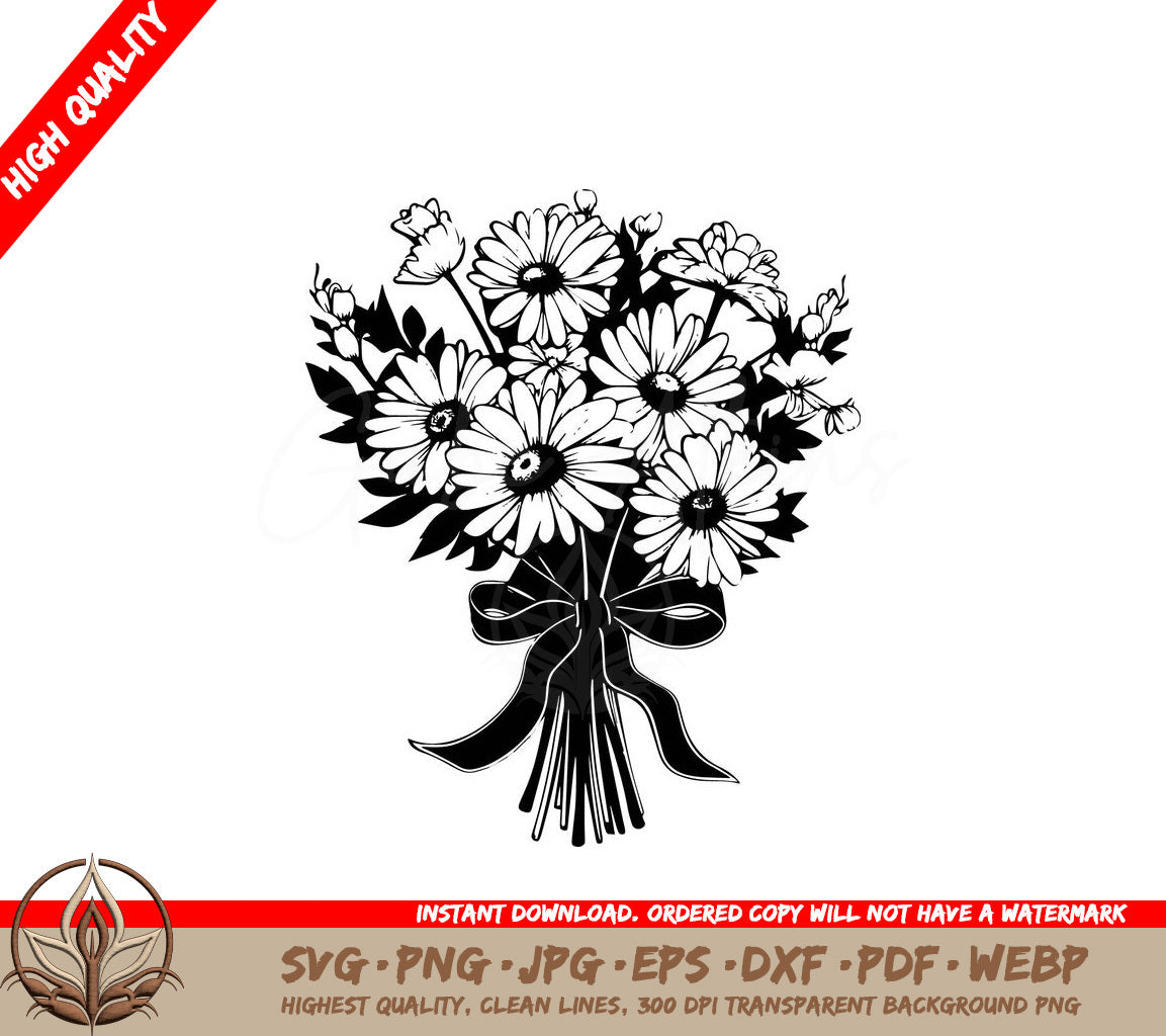 Springtime Daisy Bouquet Digital Design - SVG PNG JPG AI PDF DXF EPS WebP File Formats 
