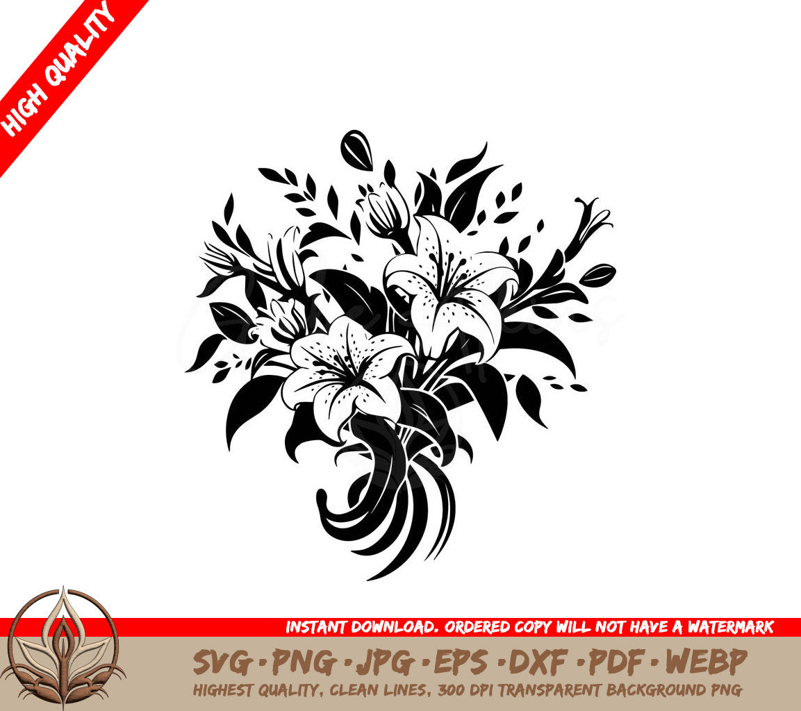 Springtime Lily Bouquet Digital Design Cut File in SVG, PNG, JPG, AI, PDF, DXF, EPS and WebP Formats 
