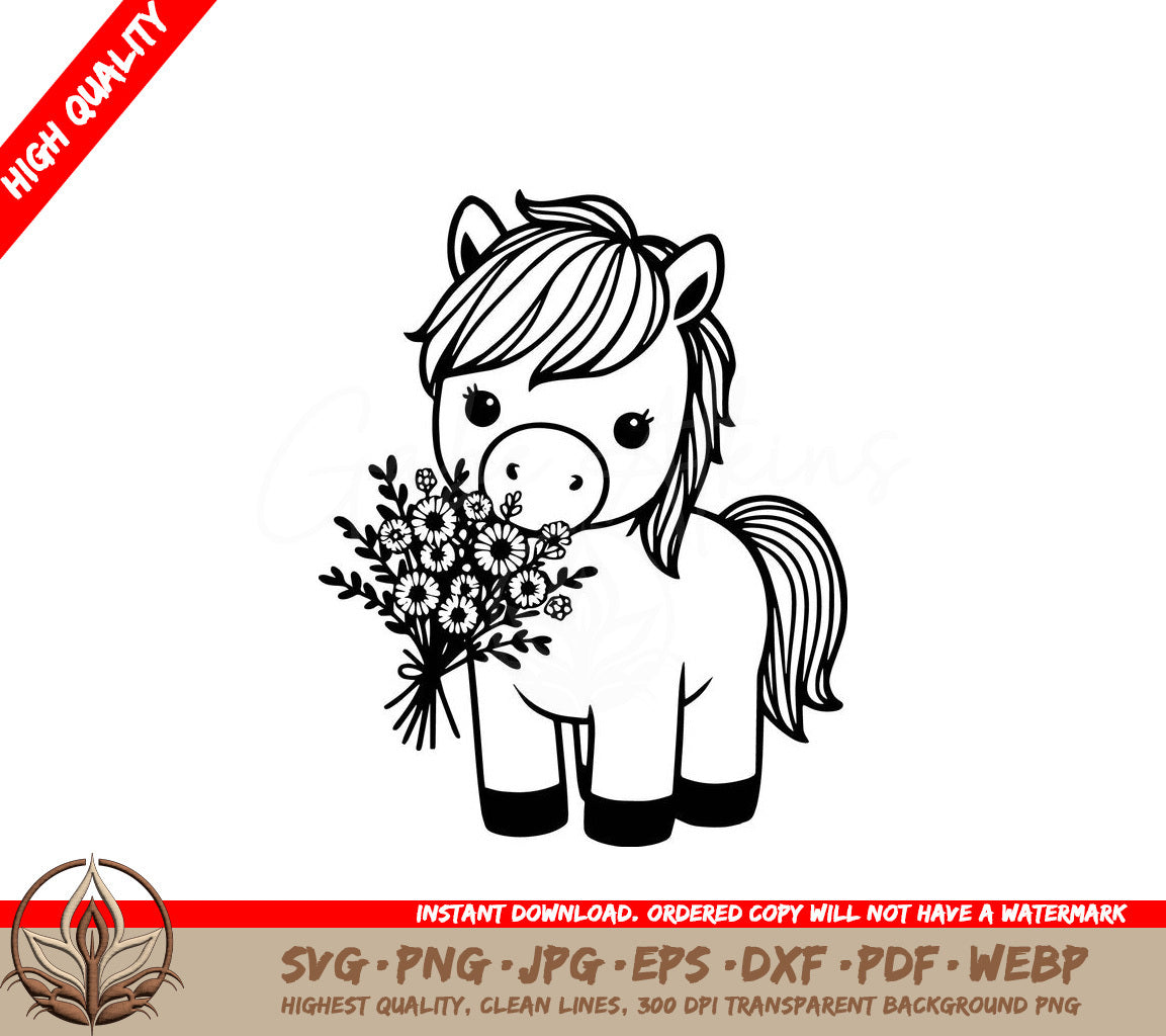 Springtime Steed - Digital Design File (SVG, PNG, JPG, AI, PDF, DXF, EPS, WebP) 
