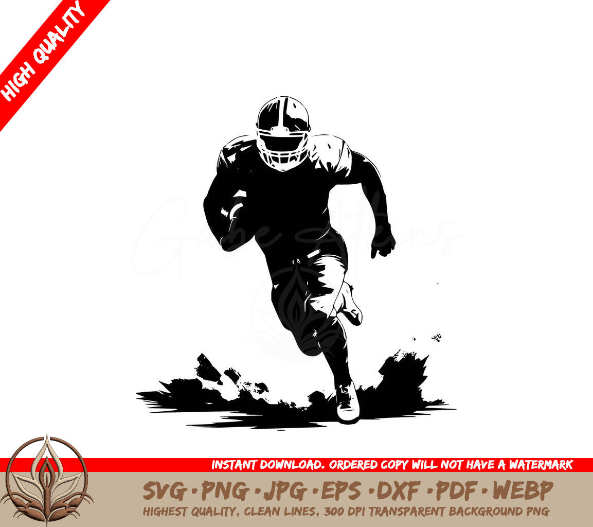 Sprinting Football Player - Digital Design in Multiple File Formats (SVG, PNG, JPG, AI, PDF, DXF, EPS, WebP) 
