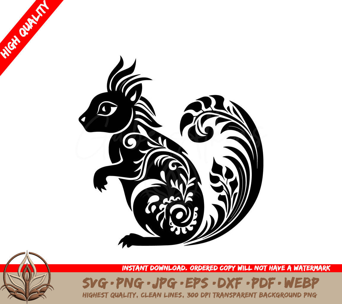 Squirrel Swirls Digital Design Cut File in SVG, PNG, JPG, AI, PDF, DXF, EPS and WebP Formats 
