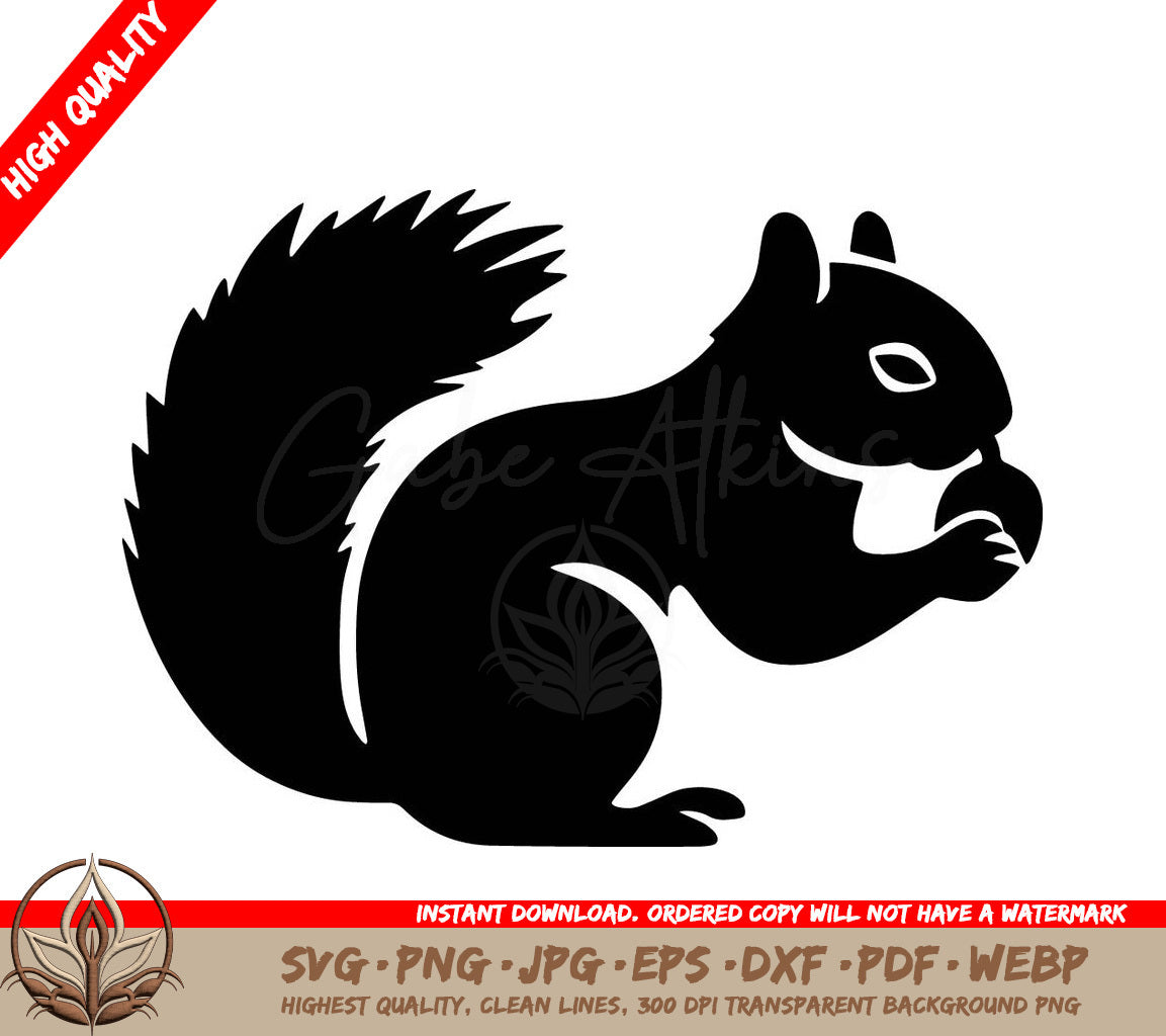 Squirrel with Nut Digital Design Cut File in SVG, PNG, JPG, AI, PDF, DXF, EPS and WebP Formats 
