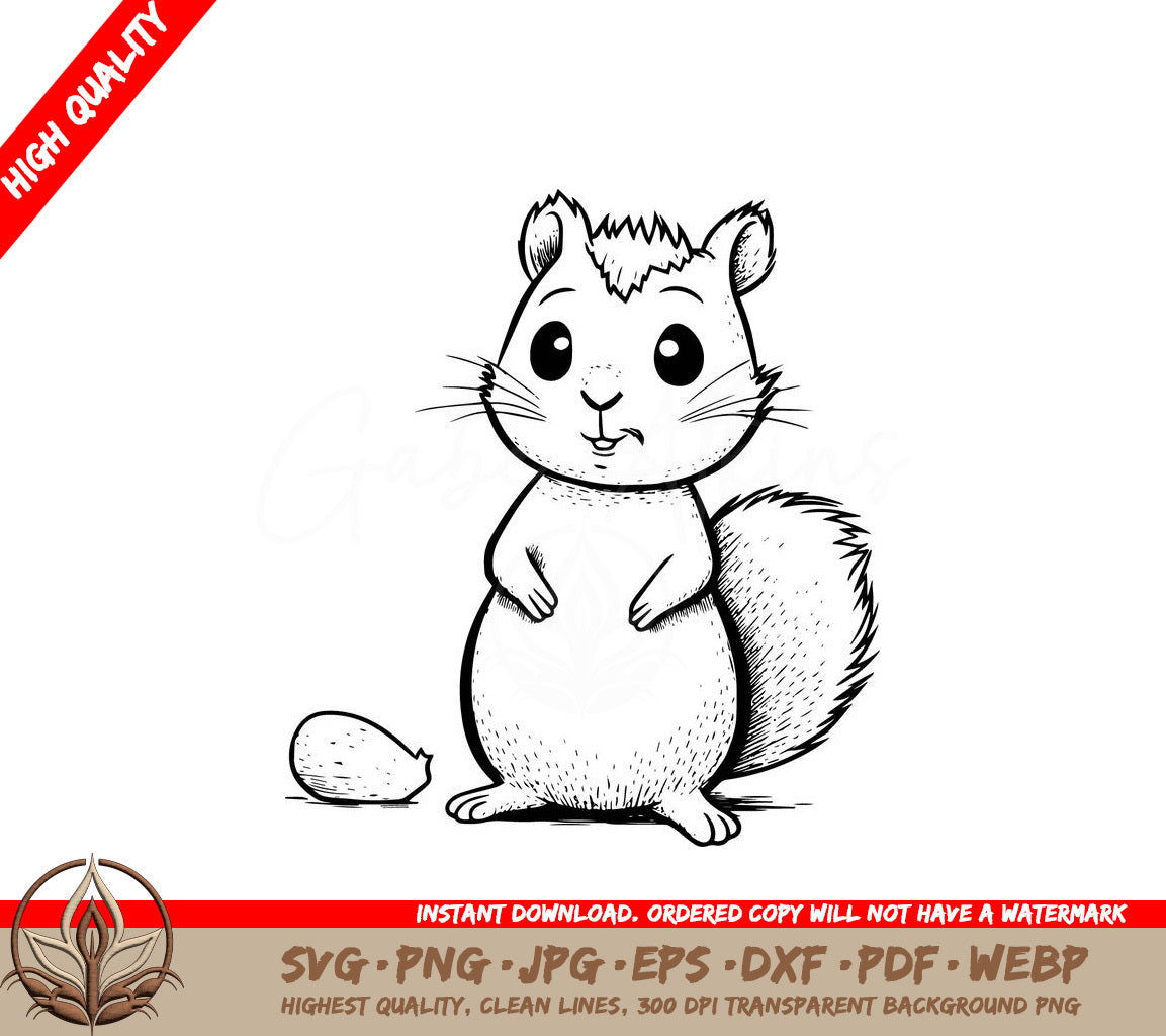 Squirrel with a Snack Digital Design File in Multiple Formats 
