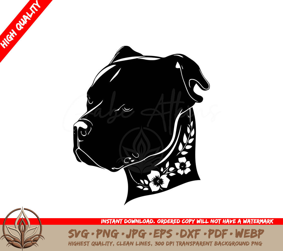 Staffordshire Terrier with Flowers Digital Design in Multiple File Formats 
