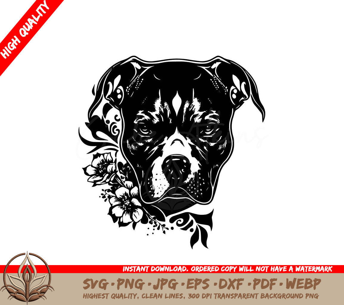 Staffordshire Terrier with a Skull Bandana Digital Design File in Multiple Formats 
