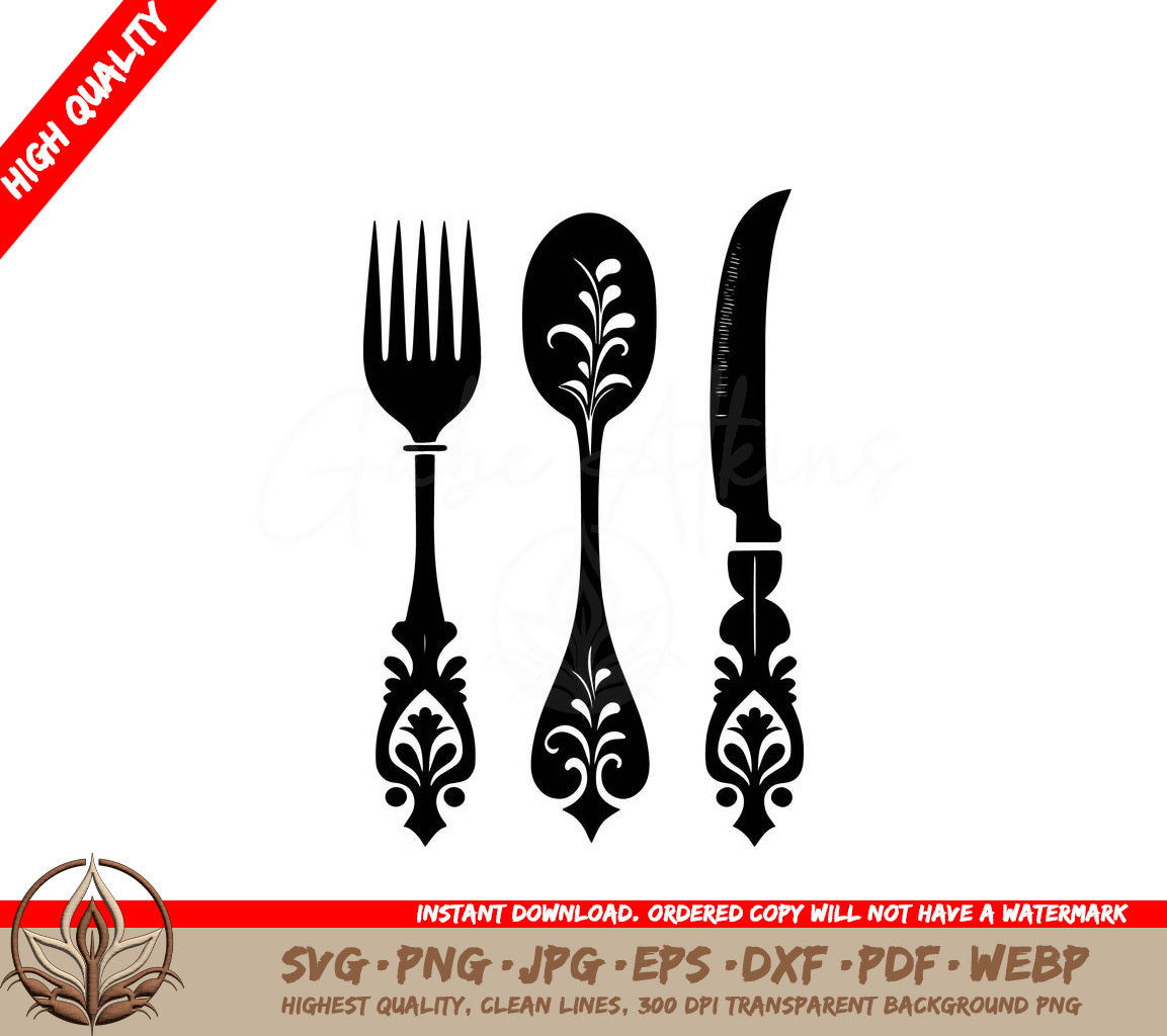 Stainless Steel Cutlery Set Digital Design File (SVG, PNG, JPG, AI, PDF, DXF, EPS, WebP) 
