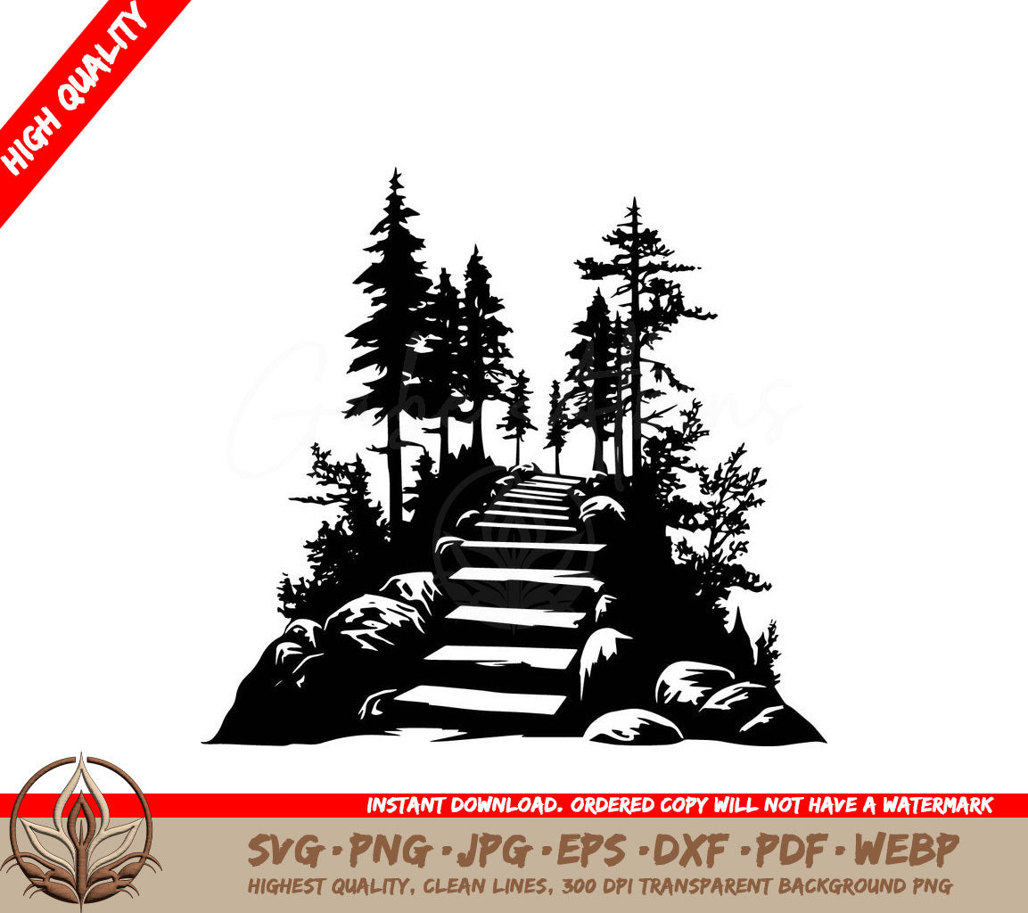 Staircase in the Forest Digital Design File (SVG, PNG, JPG, AI, PDF, DXF, EPS, WebP) 
