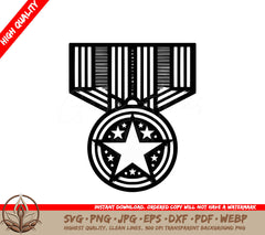 A Black And White Medal With A Star In The Center SVG - Star-spangled Medal SVG