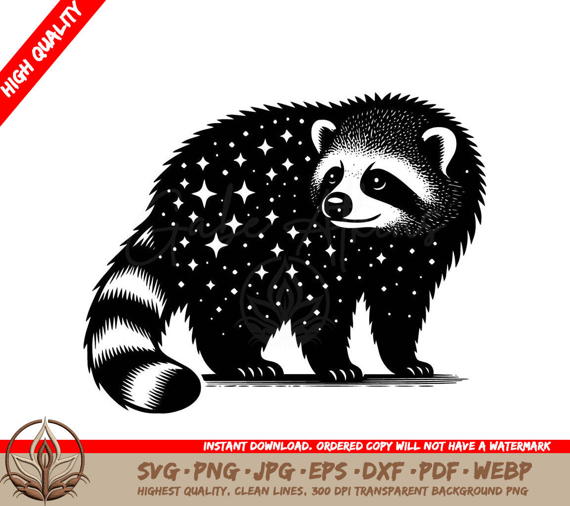 Star Raccoon Digital Design in Multiple File Formats (SVG, PNG, JPG, AI, PDF, DXF, EPS, WebP) 
