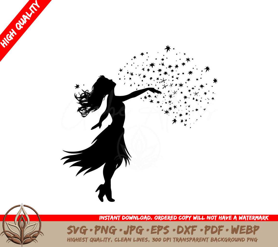 A Silhouette Of A Woman Blowing Stars In The Air SVG - Stargazing Dance SVG