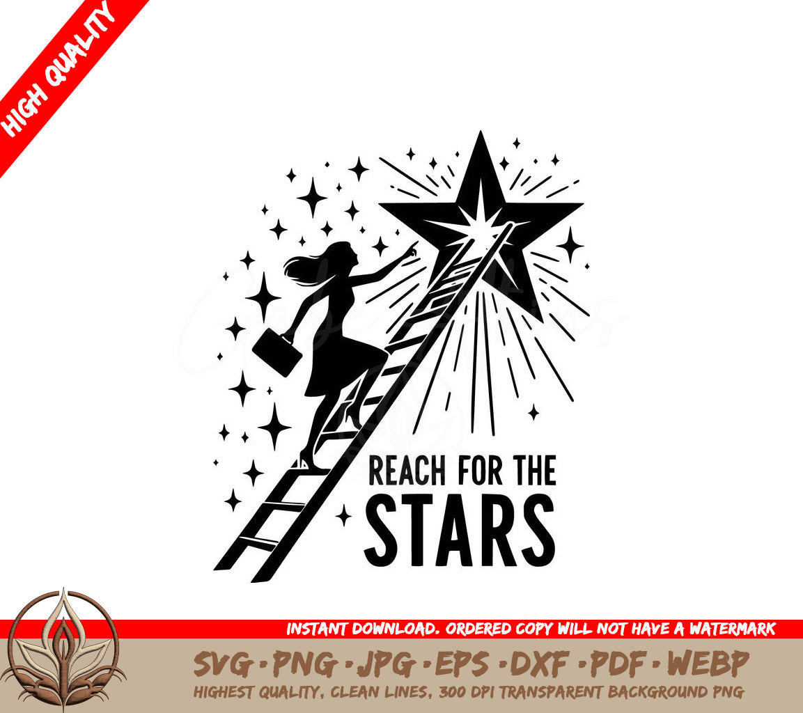 A Woman Climbs A Ladder To Reach For A Star SVG - Starlight Ascent SVG