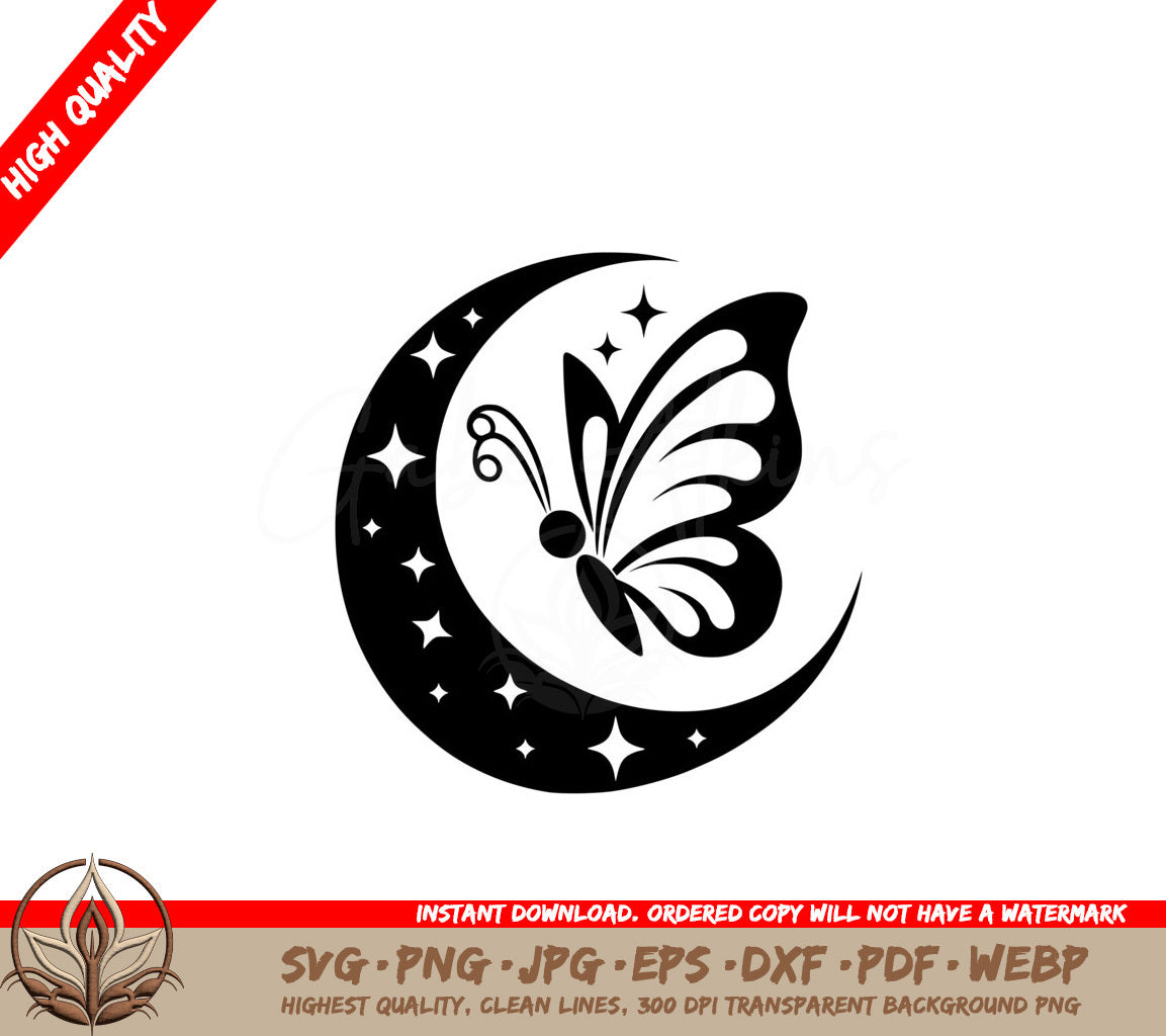 Starry Butterfly Moon SVG PNG JPG AI PDF DXF EPS and WebP Digital Download 
