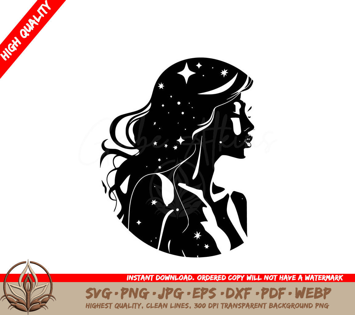  A Woman With Stars In Her Hair SVG - Starry Kiss SVG