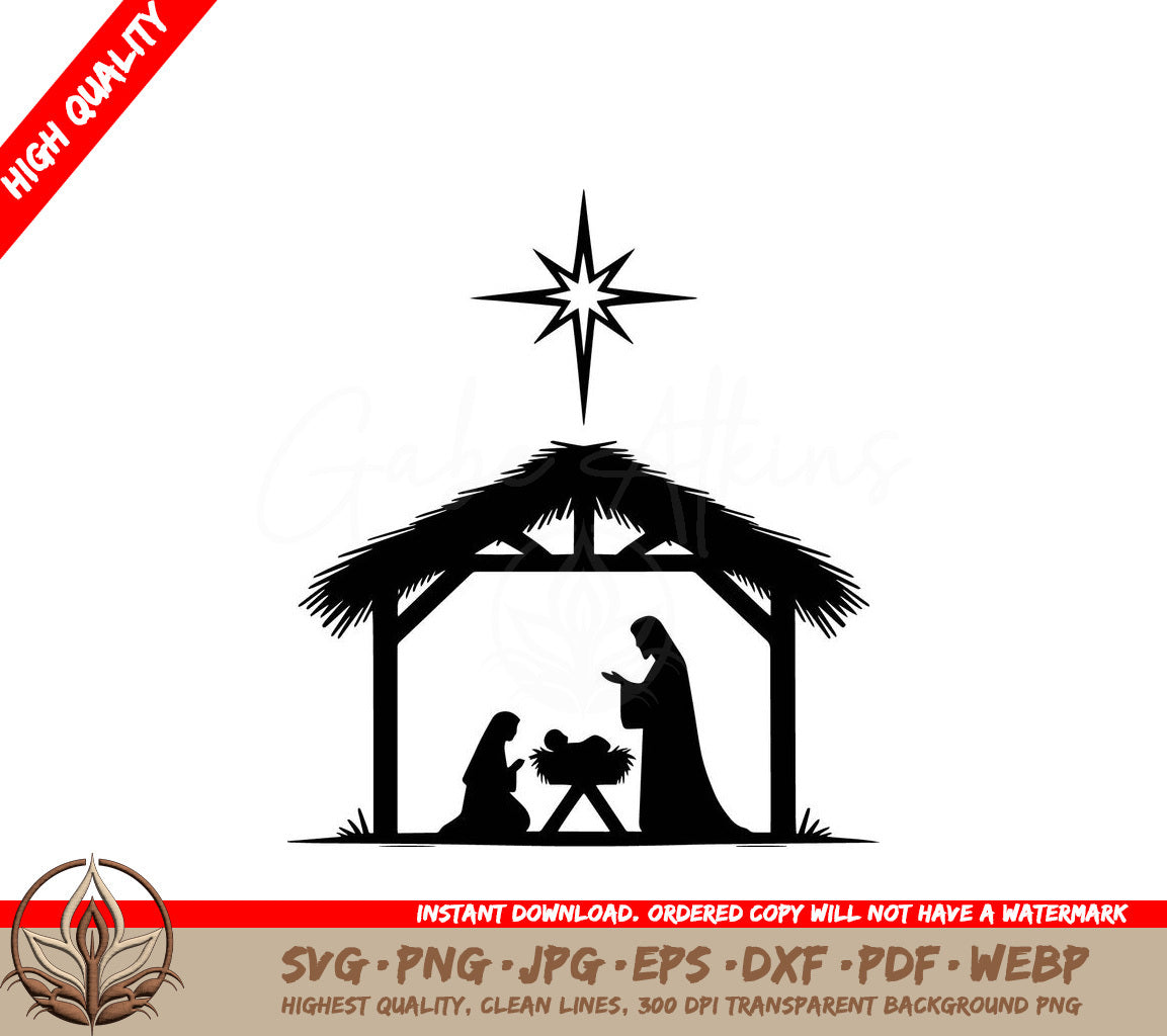  A Nativity Scene SVG - Starry Manger Scene SVG