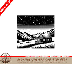 Starry Meadow Cabin SVG PNG JPG AI PDF DXF EPS and WebP Digital Download 
