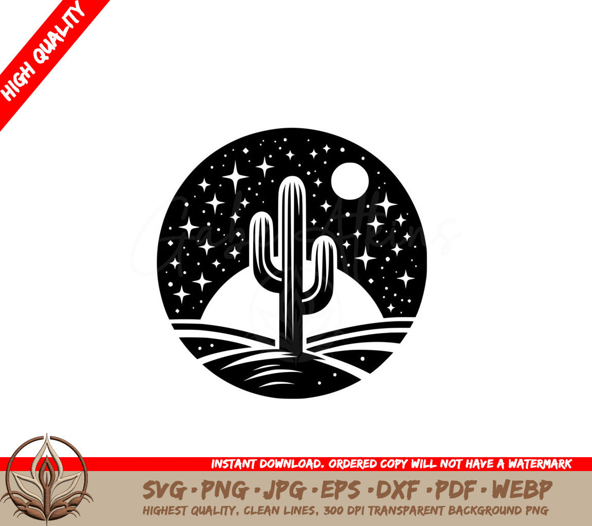 Starry Midnight Cactus SVG Cut File 
