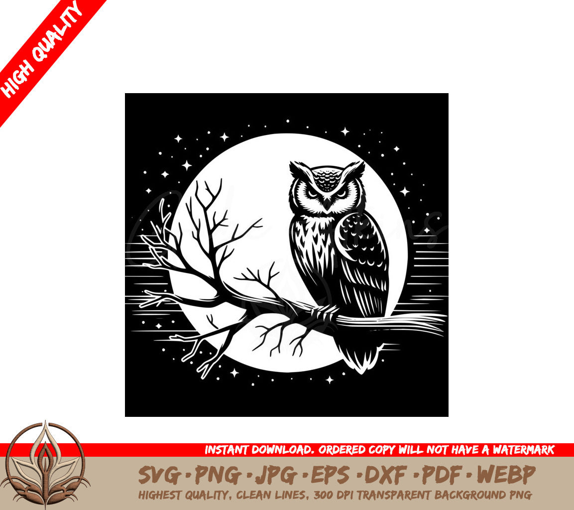 Starry Moonlit Owl SVG PNG JPG AI PDF DXF EPS  WebP 
