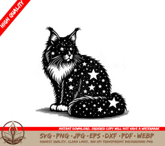  A Cat Sitting Under A Starry Sky SVG - Starry Night Cat SVG