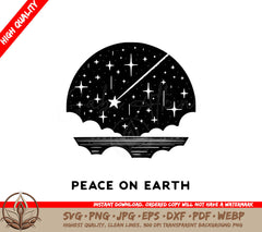 A Black And White Poster That Says Peace On Earth SVG - Starry Night Peace SVG