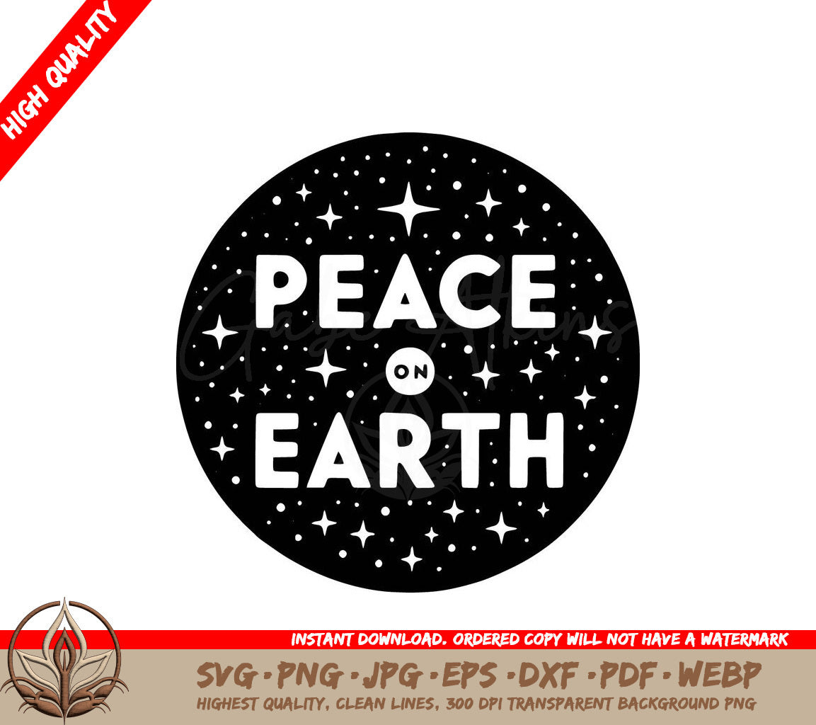 Peace On Earth Is Written In White On A Black Background SVG - Starry Peace on Earth SVG