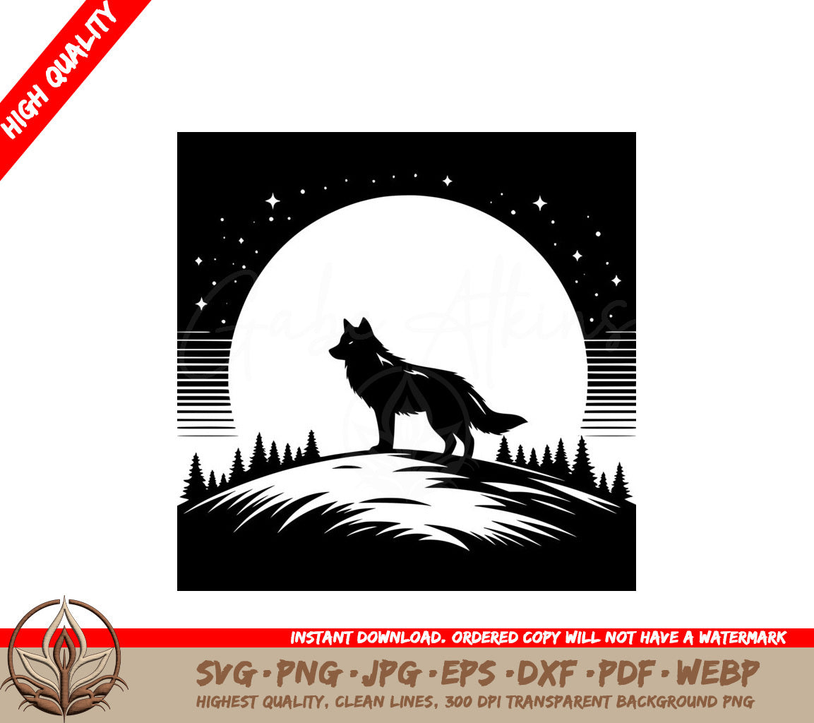 Starry Summit Wolf SVG PNG JPG AI PDF DXF EPS  WebP Digital Download 
