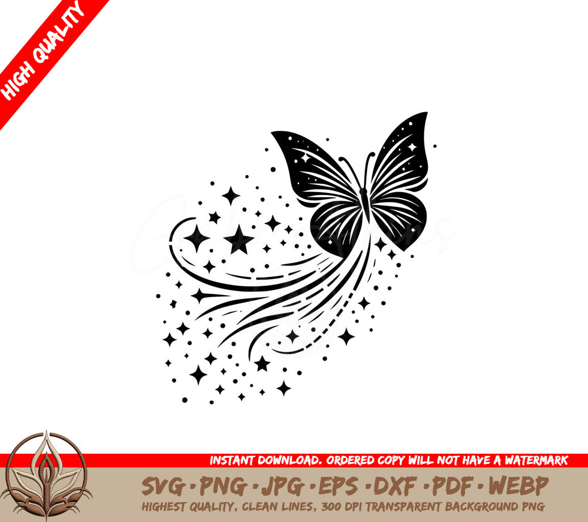 Starry Winged Butterfly SVG PNG JPG AI PDF DXF EPS and WebP Digital Download 
