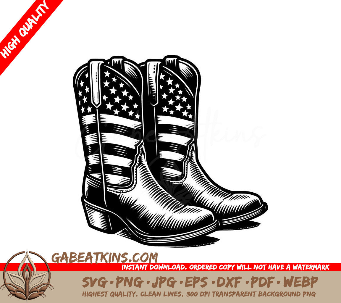 A Pair Of Cowboy Boots With The American Flag On Them SVG - Stars and Stripes Boots SVG