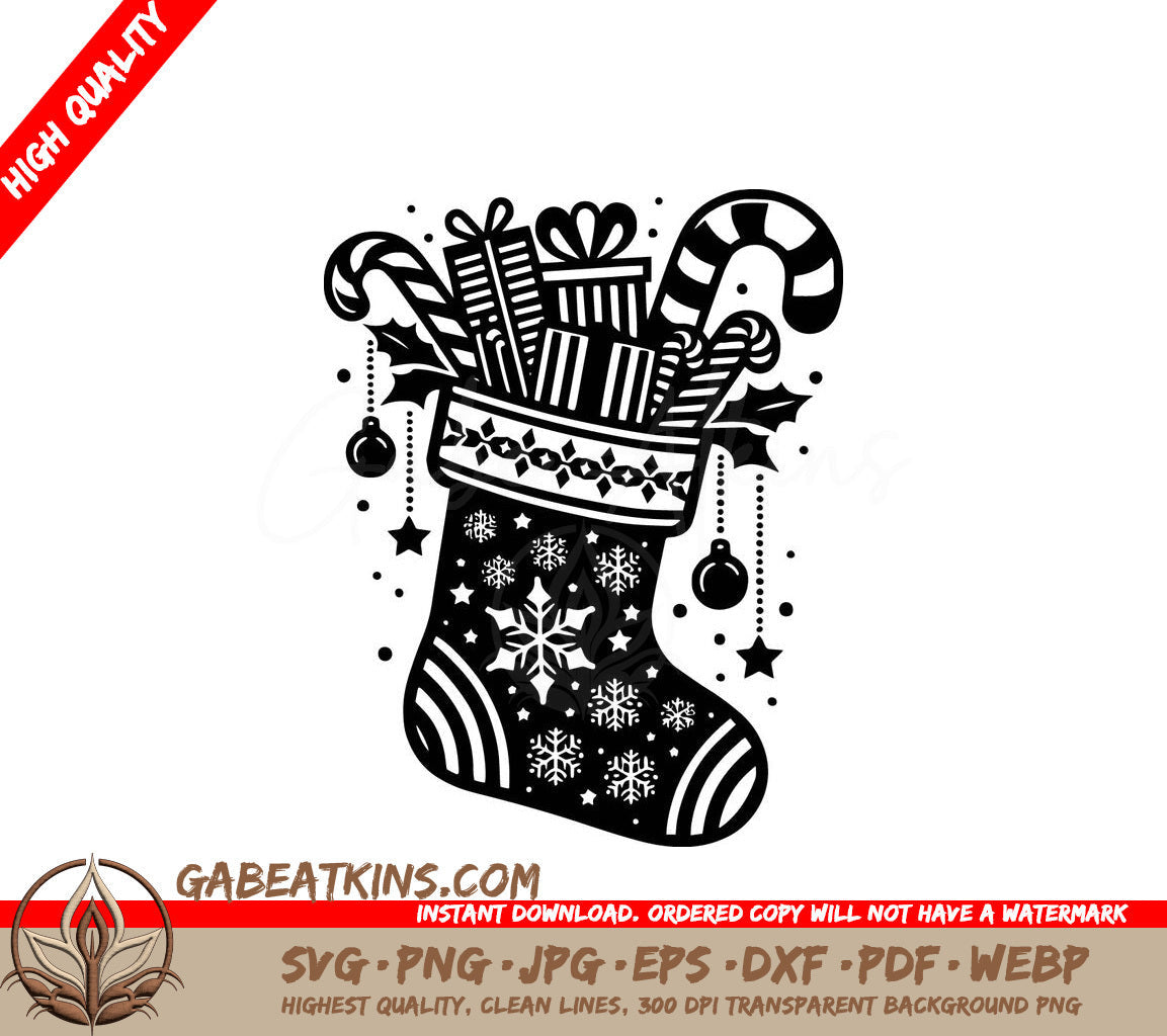  A Christmas Stocking Filled With Gifts And Candy Canes SVG - Stocking Stuffed Cheer SVG