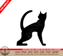 A Black Silhouette Of A Cat On A White Background SVG - Stretching Cat SVG