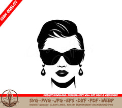 Stylish Woman with Sunglasses and Earrings: Multi-Format Digital Design File 
