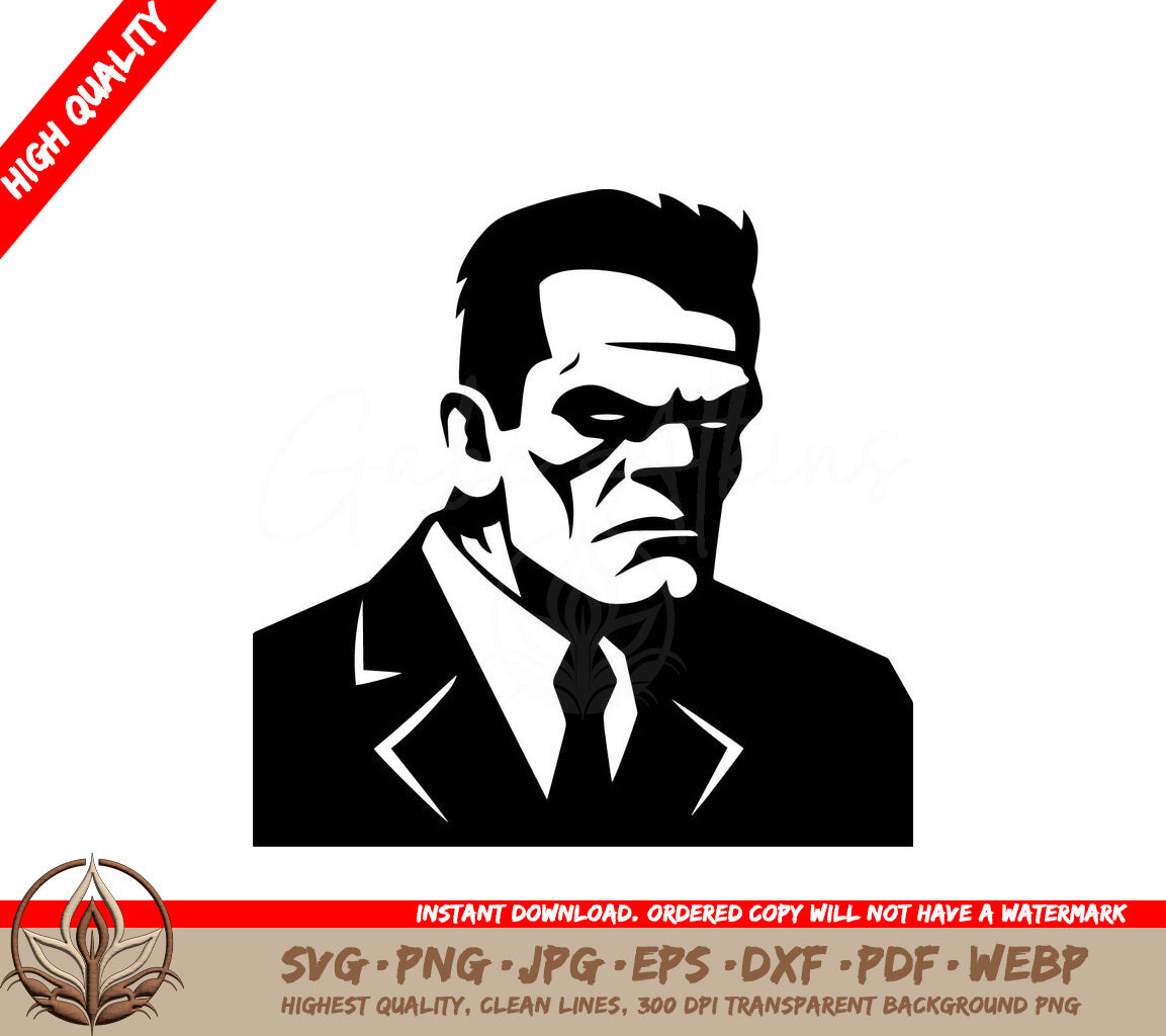 Suited Frankenstein Digital Design File (SVG, PNG, JPG, AI, PDF, DXF, EPS, WebP) 
