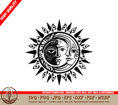 Sun and Moon Togetherness Digital Design in SVG, PNG, JPG, AI, PDF, DXF, EPS and WebP Formats 
