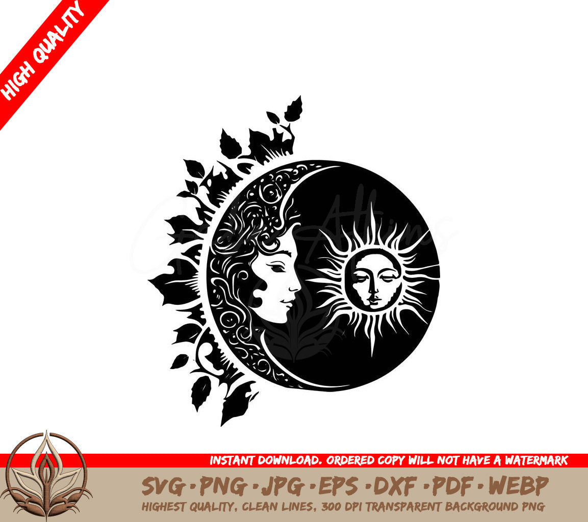 Sun and Moon in Cosmic Harmony Digital Design File in 8 Formats 
