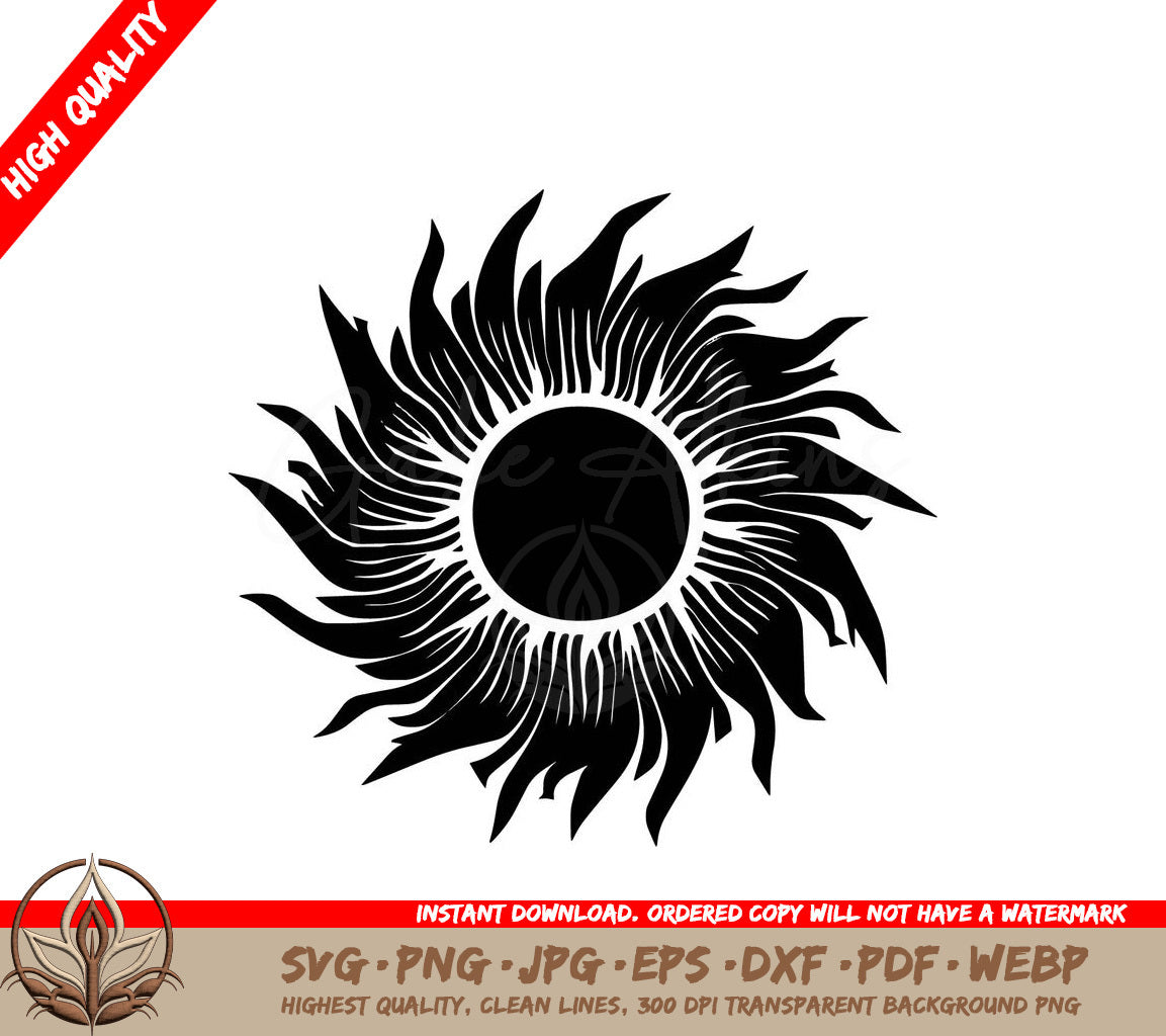 Sun with Radiant Rays Digital Design in SVG, PNG, JPG, AI, PDF, DXF, EPS and WebP Formats 
