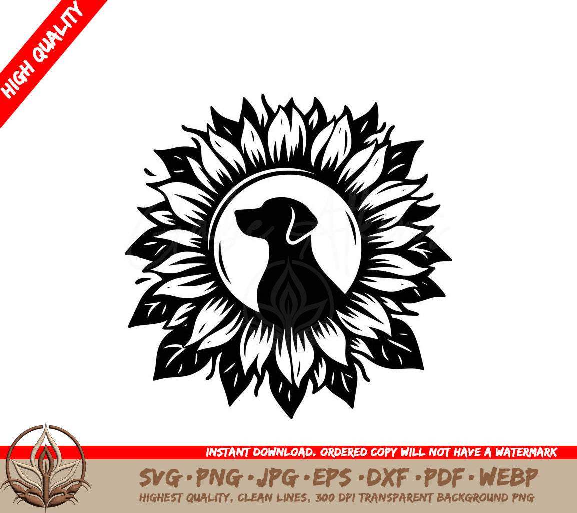 Sunflower Canine Digital Design Files (SVG, PNG, JPG, AI, PDF, DXF, EPS, WebP) 
