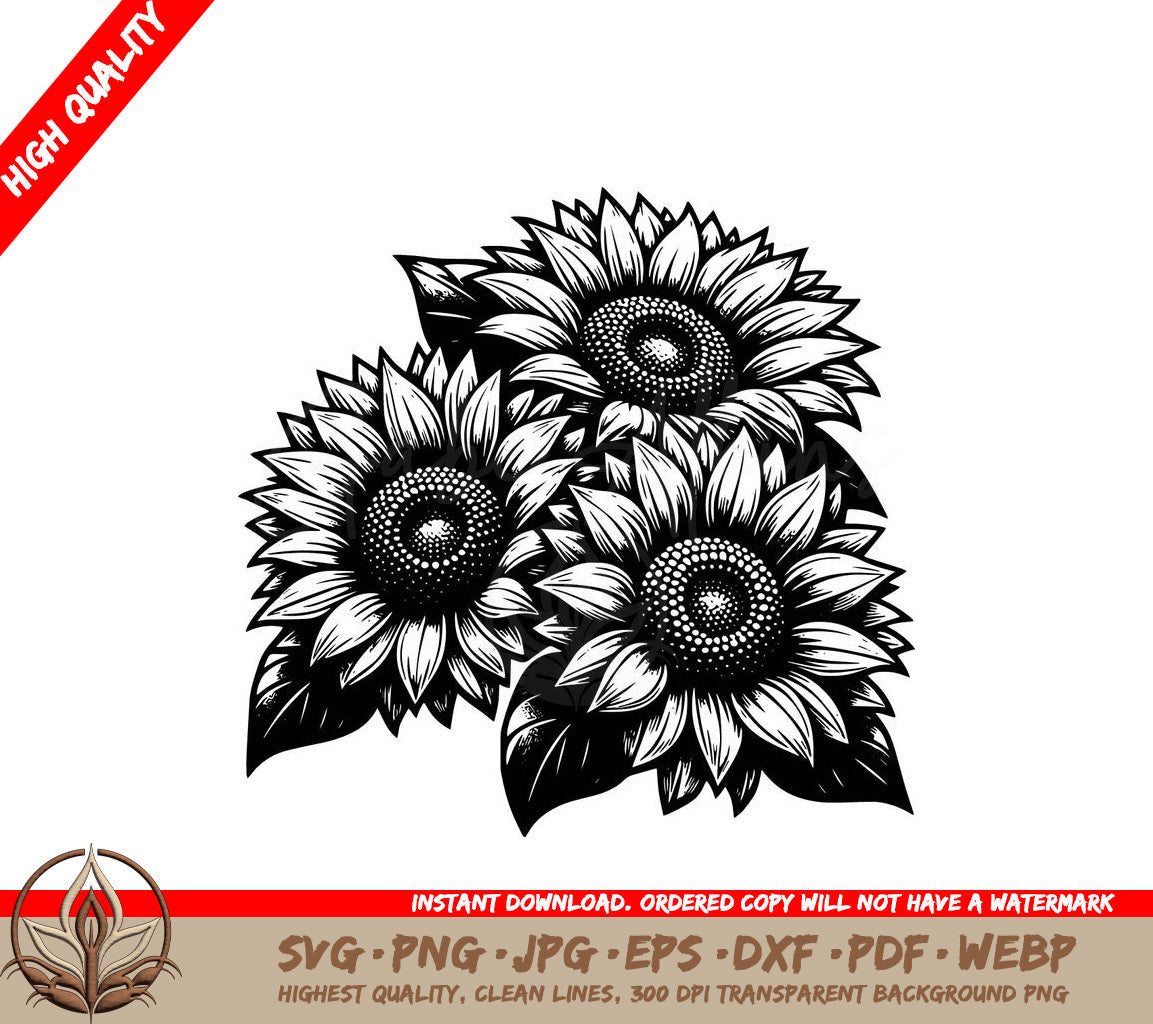 Sunflower Cluster Digital Design in SVG, PNG, JPG, AI, PDF, DXF, EPS and WebP Formats 
