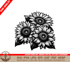 Sunflower Cluster Digital Design in SVG, PNG, JPG, AI, PDF, DXF, EPS and WebP Formats 
