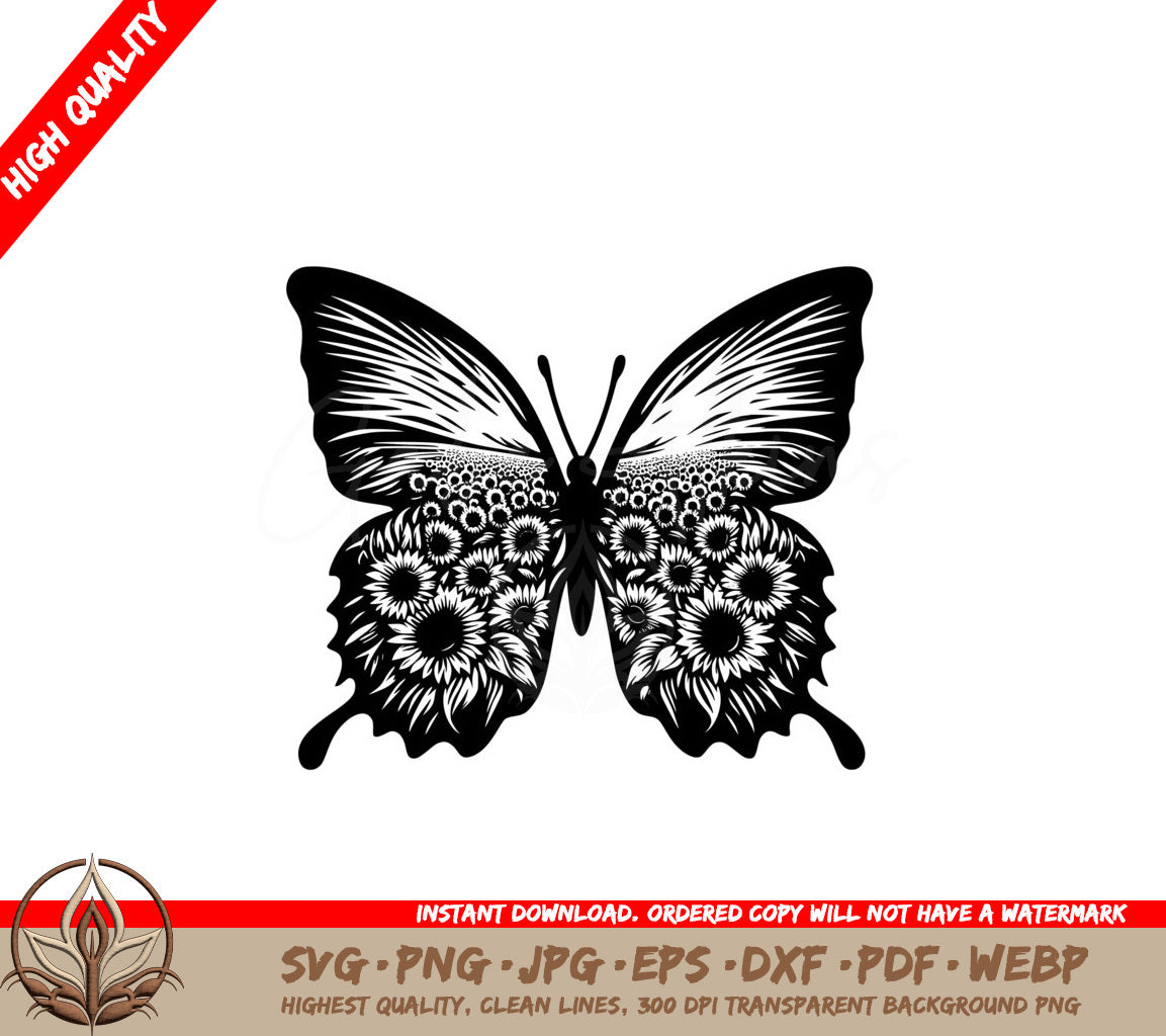 Sunflower Wings SVG PNG JPG AI PDF DXF EPS and WebP Digital Download 
