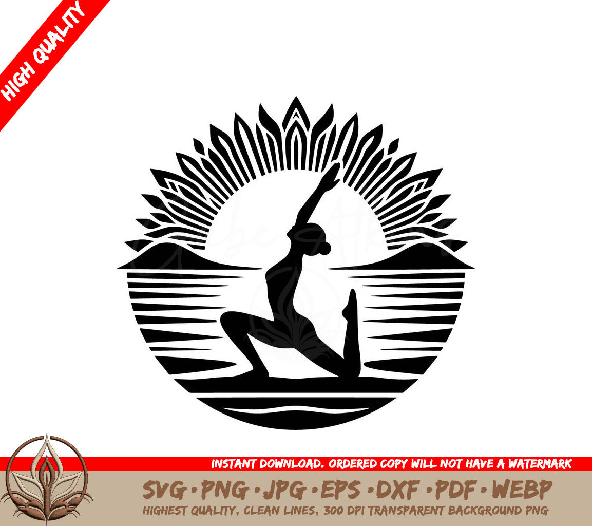 Sunlit Tranquil Yoga Digital Design in SVG, PNG, JPG, AI, PDF, DXF, EPS and WebP Formats 
