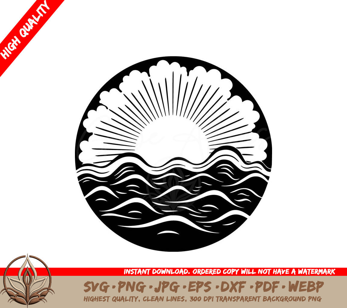 Sunny Seaside Digital Design File (SVG, PNG, JPG, AI, PDF, DXF, EPS, WebP) 
