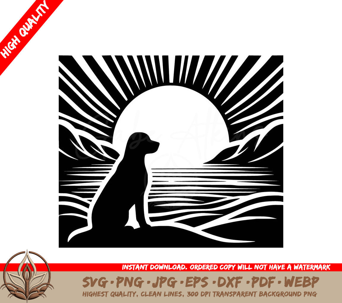 Sunset Canine Perch Digital Design File (SVG, PNG, JPG, AI, PDF, DXF, EPS, WebP) 
