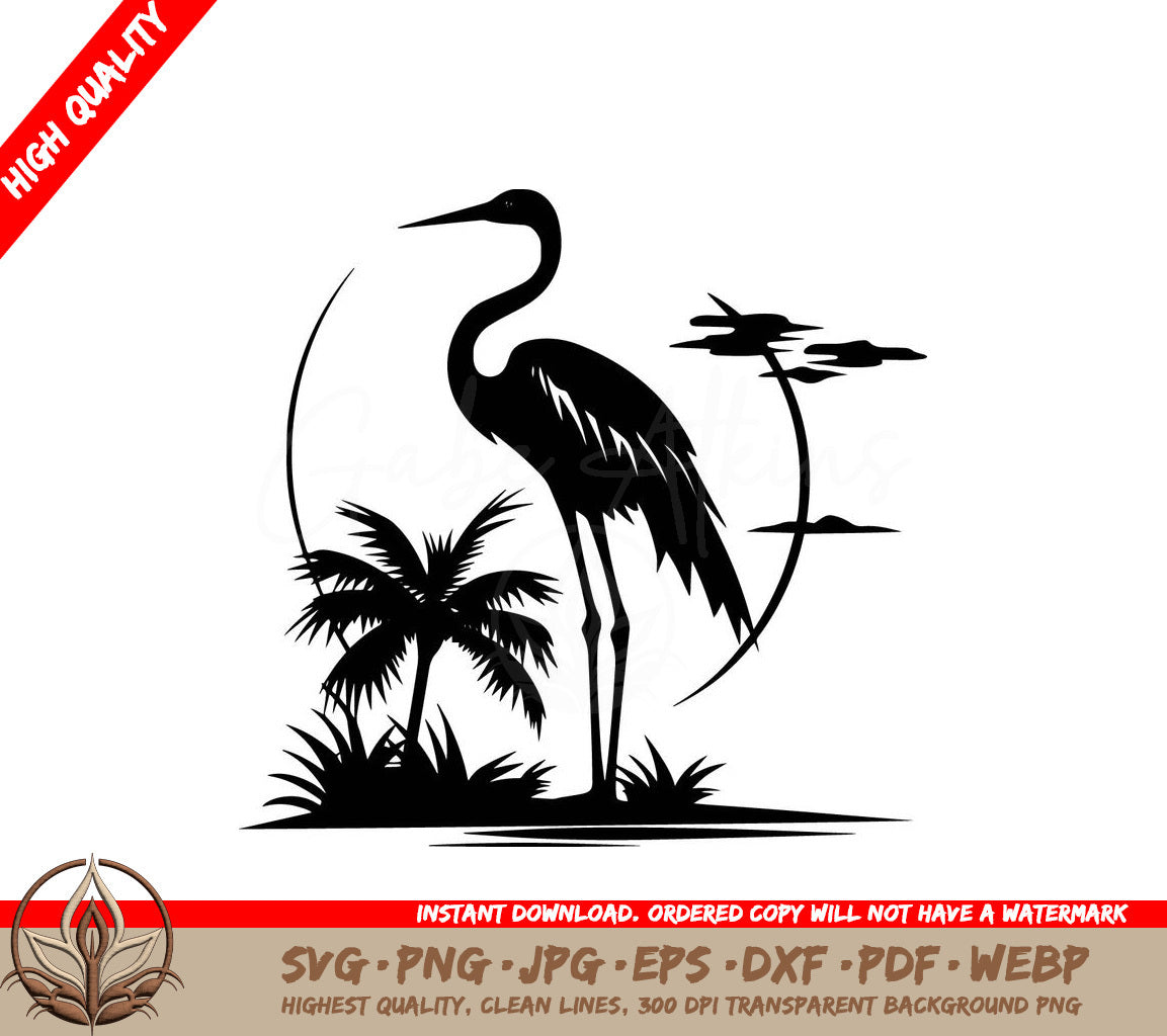 Sunset Heron Digital Design in SVG, PNG, JPG, AI, PDF, DXF, EPS and WebP Formats 
